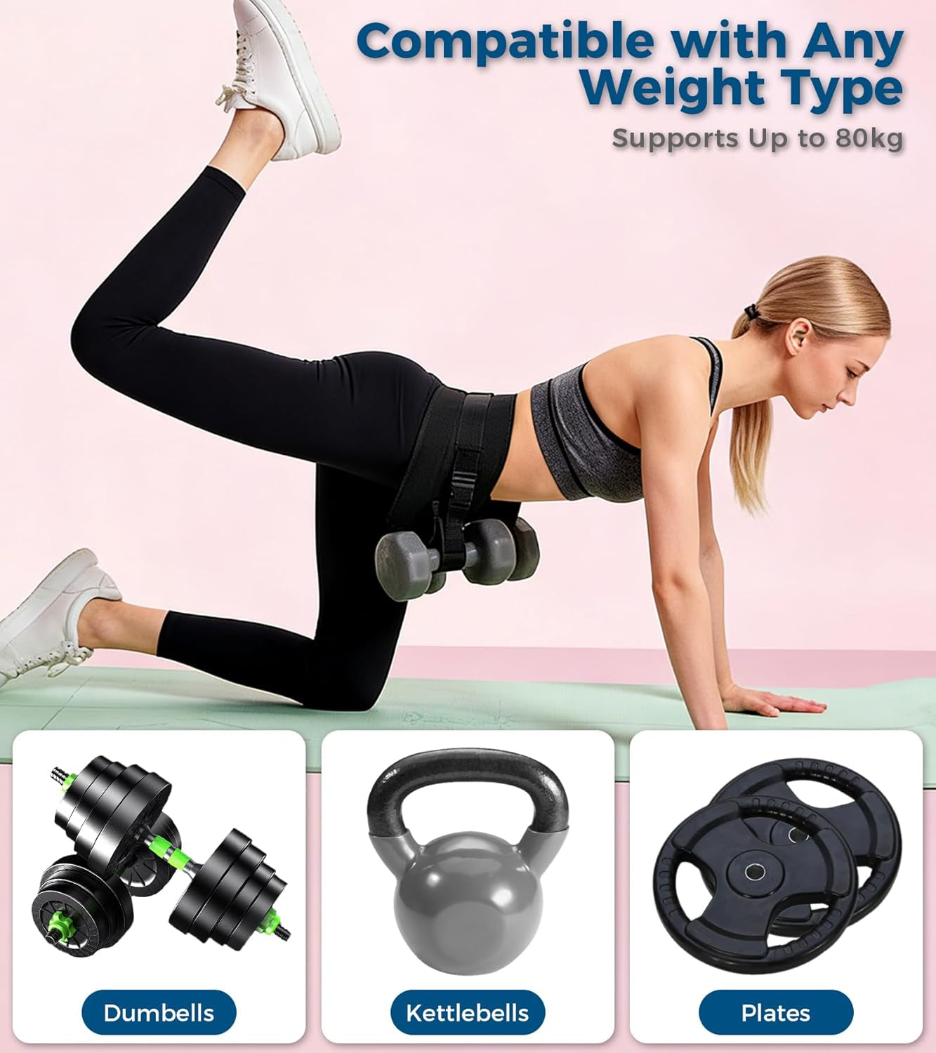 Adjustable Hip Thrust Belt for Dumbbells, Kettlebells, and Plates with Slip-Resistant Padding - Comfortable Glute Bridge Weight Belt for Home and Gym Workouts