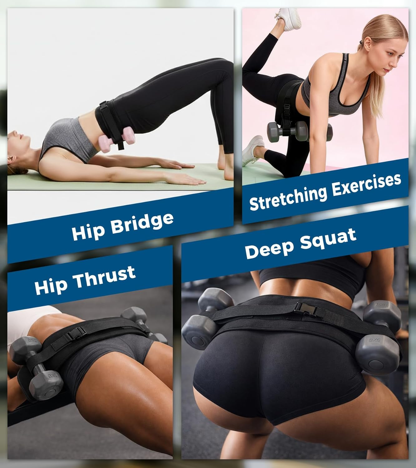 Adjustable Hip Thrust Belt for Dumbbells, Kettlebells, and Plates with Slip-Resistant Padding - Comfortable Glute Bridge Weight Belt for Home and Gym Workouts