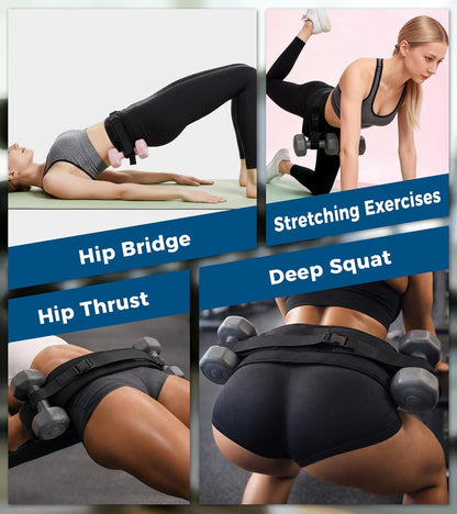 Adjustable Hip Thrust Belt for Dumbbells, Kettlebells, and Plates with Slip-Resistant Padding - Comfortable Glute Bridge Weight Belt for Home and Gym Workouts